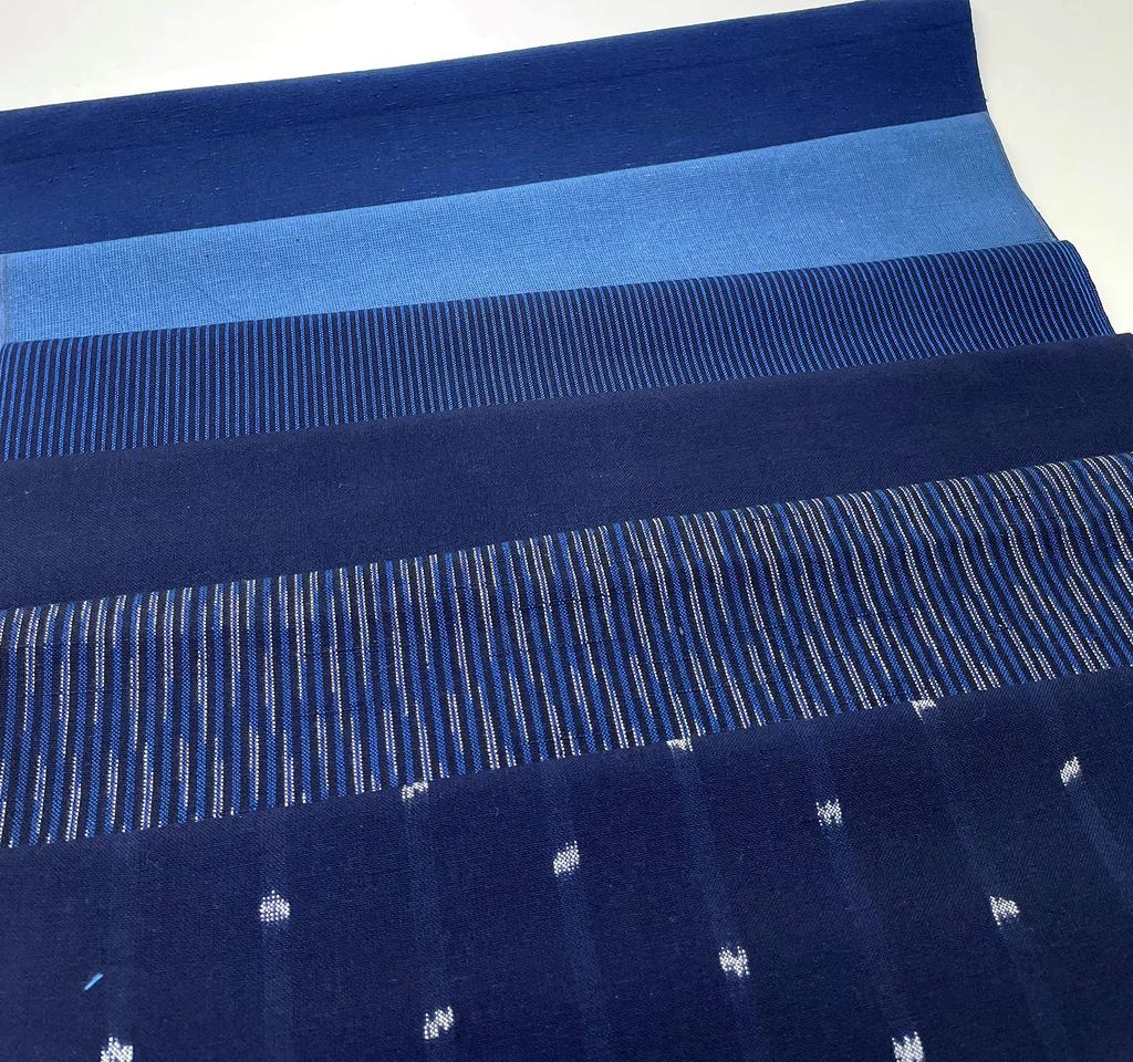 Kurume Kasuri Small Set Direct from the Weaver 4 Types of Fabrics 2 Types of Patterned Fabrics Width - (Basic/6 Types) Plain/striped (50cm Each) +