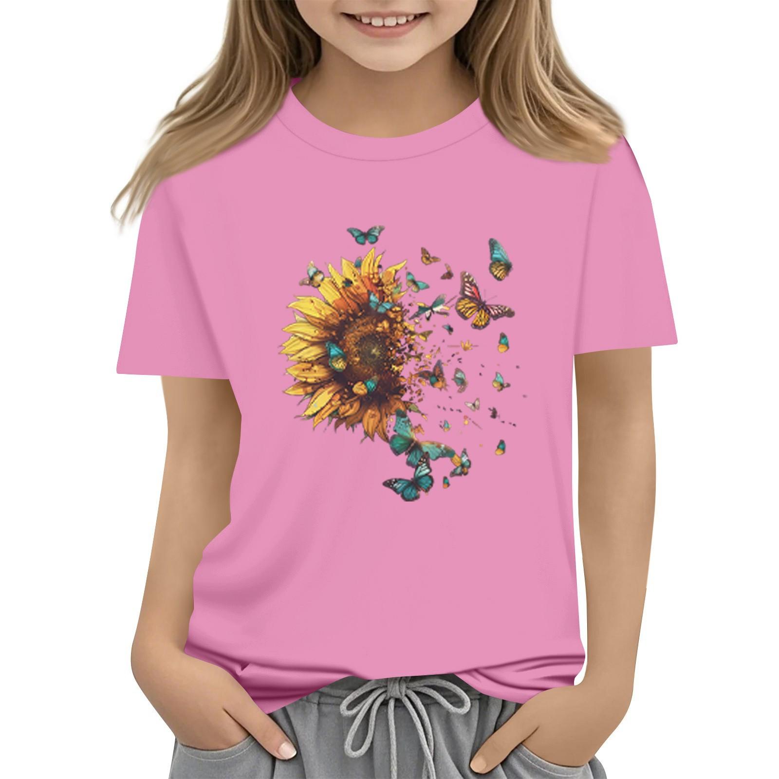 

Летний детский топ с круглым вырезом и короткими рукавами с изображением подсолнуха 130 розовый