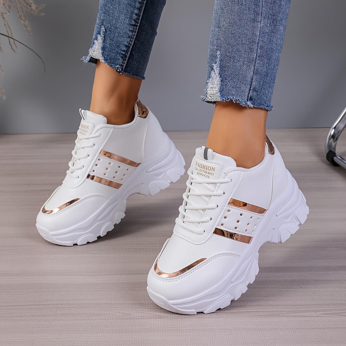 

Женские кроссовки на платформе, повседневная обувь на шнуровке для отдыха на открытом воздухе, удобные женские туфли с низким верхом 35 золотой