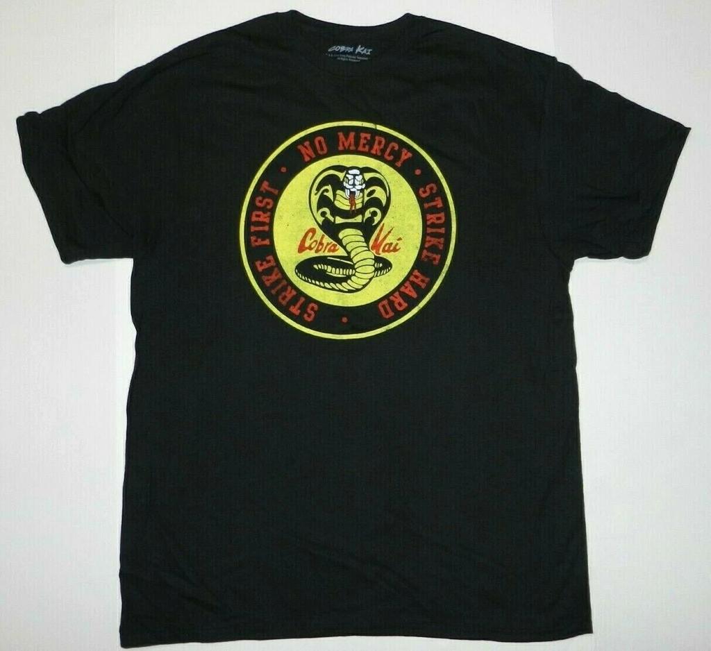 Karate Kid Cobra Kai Show Strike First No Mercy Black Tee Shirt New