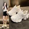 Platform Dad Shoes 2025 New Leather Single Net Breathable Girls Inner Height Increase Sports and Leisure Shoes Korean Version Versatile