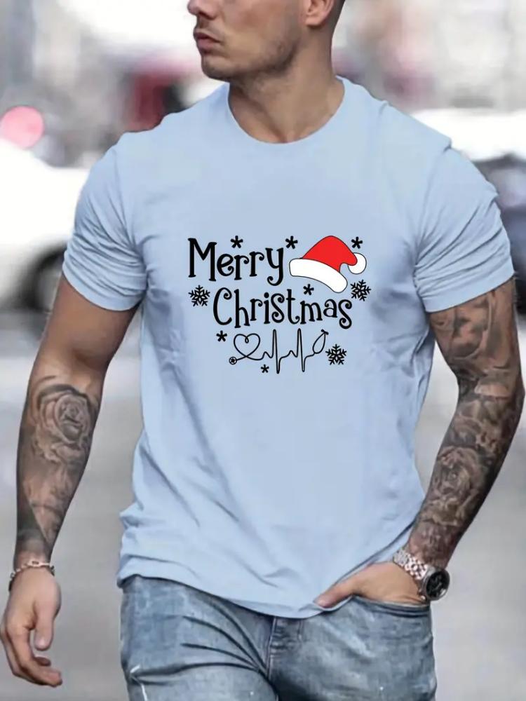 Men's Clothing Christmas Funny Shirt Short Sleeve Tee Shirt Men Tops Round Neck Santa Claus Tshirt Harajuku Loose Men T-Shirt