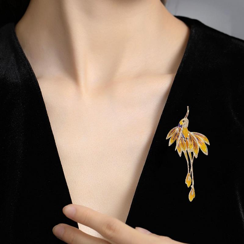 Enamel Phoenix Brooch, Retro Chinese Style Brooch, Niche and Light Luxury Design Sense Brooch