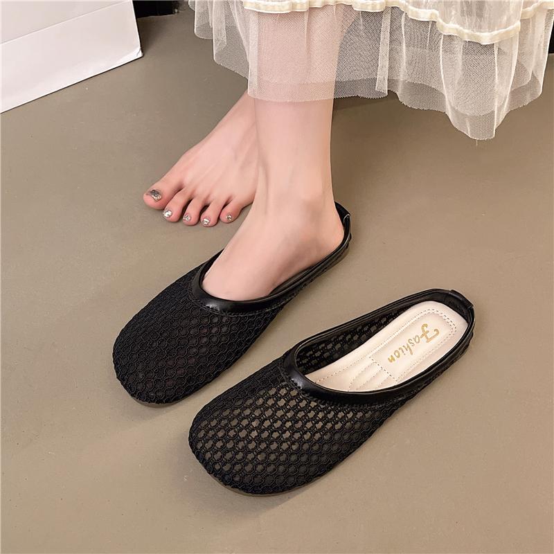 

Leisure Classic Flats for Women Summer Square Low Heels Round Toe Shoes Woman Solid Air Mesh Casual Shoes Plus Size 35 чёрный