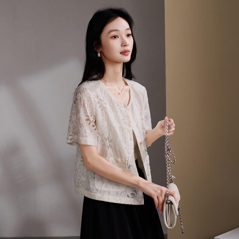 SOFSIL Women s Embroidered Lace Hollow Out Cardigan XL кремово-белый