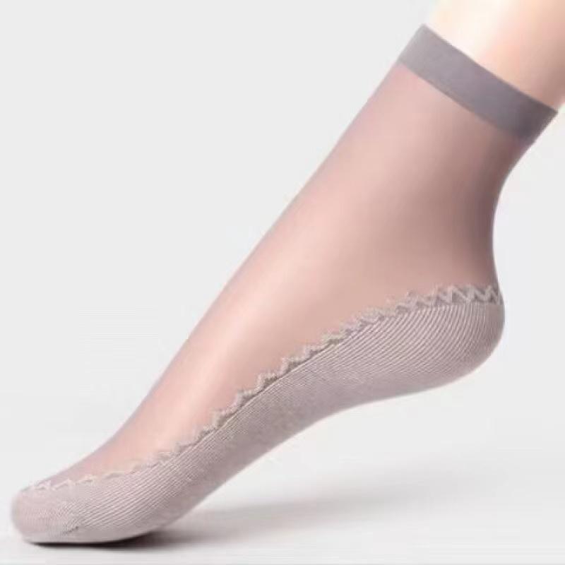 20Pcs=10Pais Summer Women Socks Non-Slip Sweat-Absorbing Cotton Soft Thin Breathable Fashion Sexy Silk Sock Ladies Transparent
