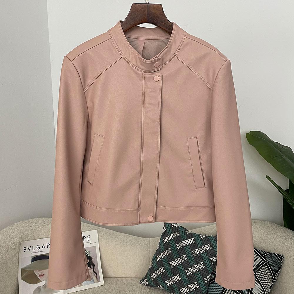 

OFTBUY Женская винтажная свободная короткая куртка из искусственной кожи с поясом, мотоциклетная куртка, женская молния, ретро-байкерское пальто, верхняя одежда, топы L розовый