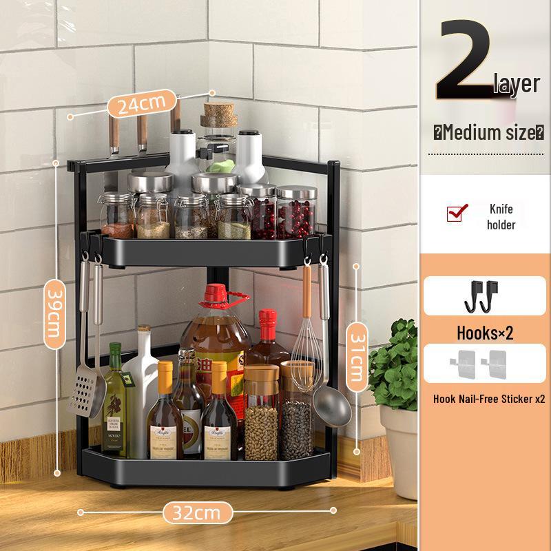 Corner Wall-Mounted Kitchen Spice Rack - No-Drill, Triangle Design for Countertop and Pendant Storage.