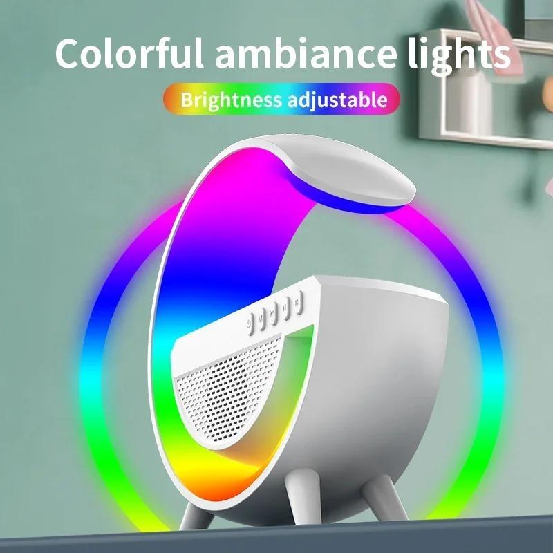 Big G Bluetooth Speaker Charging Mirror LED Clock Wireless Charging Speaker Colorful Ambient Light