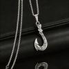 Men's Retro Fish Hook Pendant Necklace with Square Pearl Chain