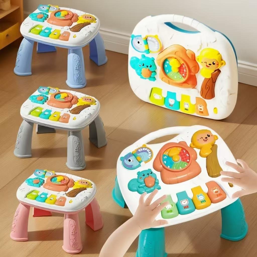 Baby Musical Activity Table Toy Early Educational Learning Piano Keyboard Steering Wheel Light Sound Infant Toddler Center
