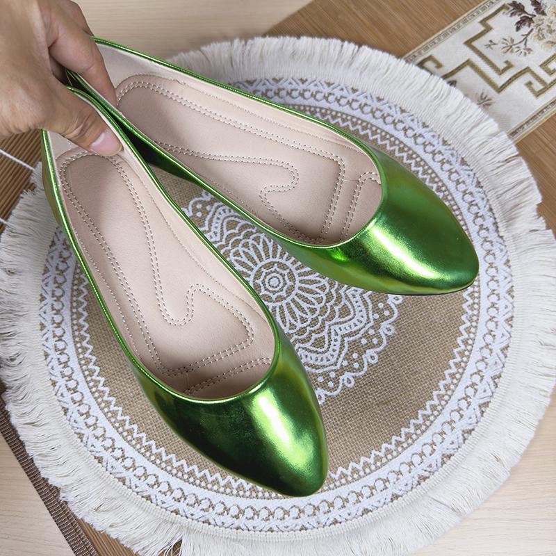 Fashion Flat Shoes for Women 2025 Spring and Autumn New Silver Shallow Mouth Pointed Toe Plus Sized Shoes 42 43 44 Ladies Women