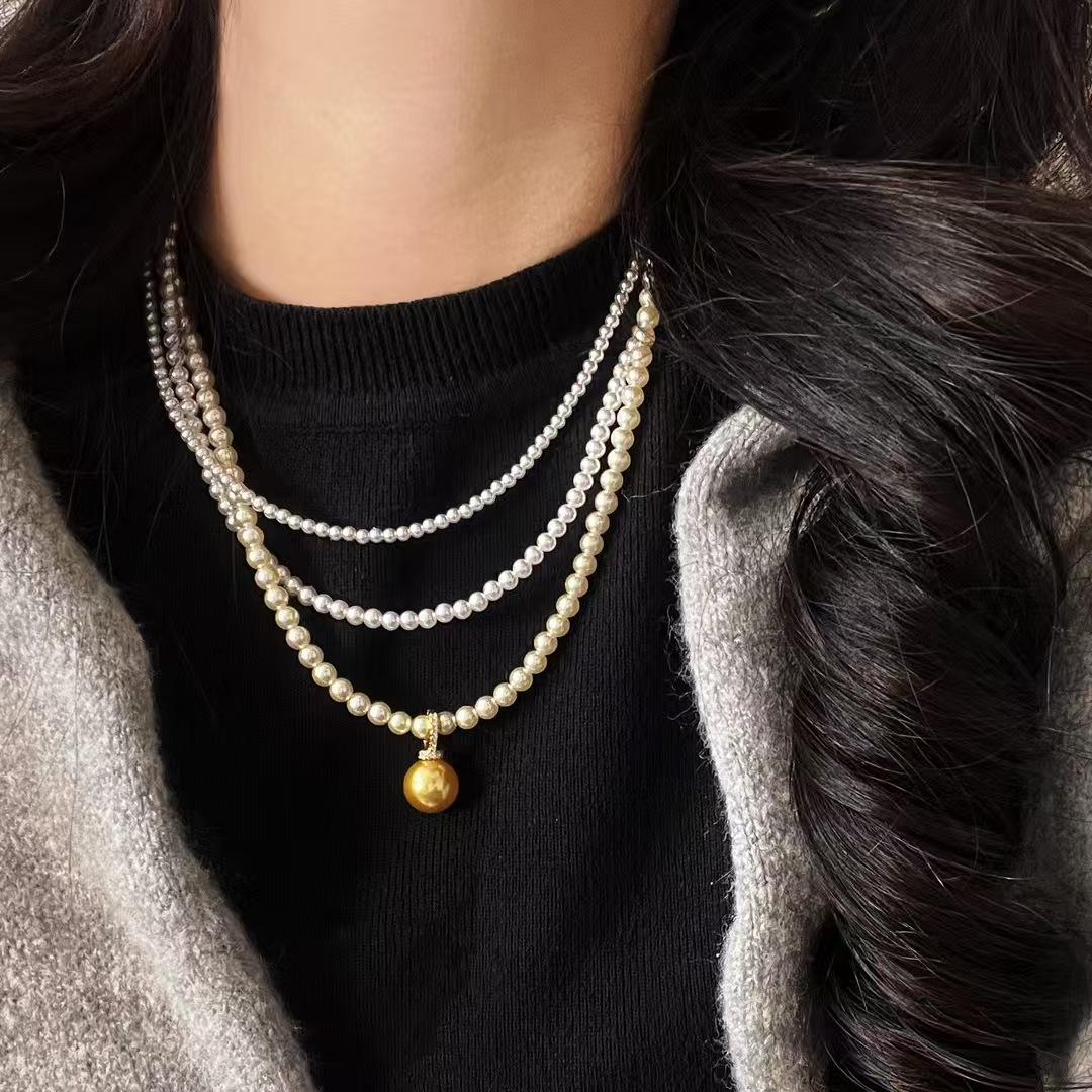 Vintage Design High-Gloss Faux Crystal Pearl Multi-Layer Necklace Collarbone Chain Pendant