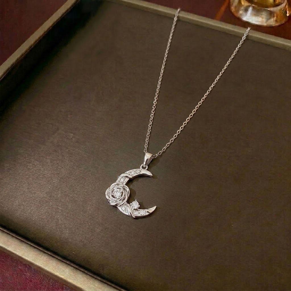 Women's Sweet Style Rainbow Diamond Pendant Necklace with Star & Moon Clavicle Chain