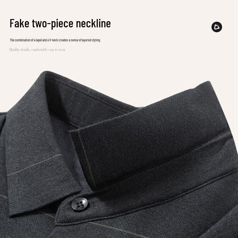 Men's Faux Two-Piece Fleece-Lined Thermal Polo Shirt