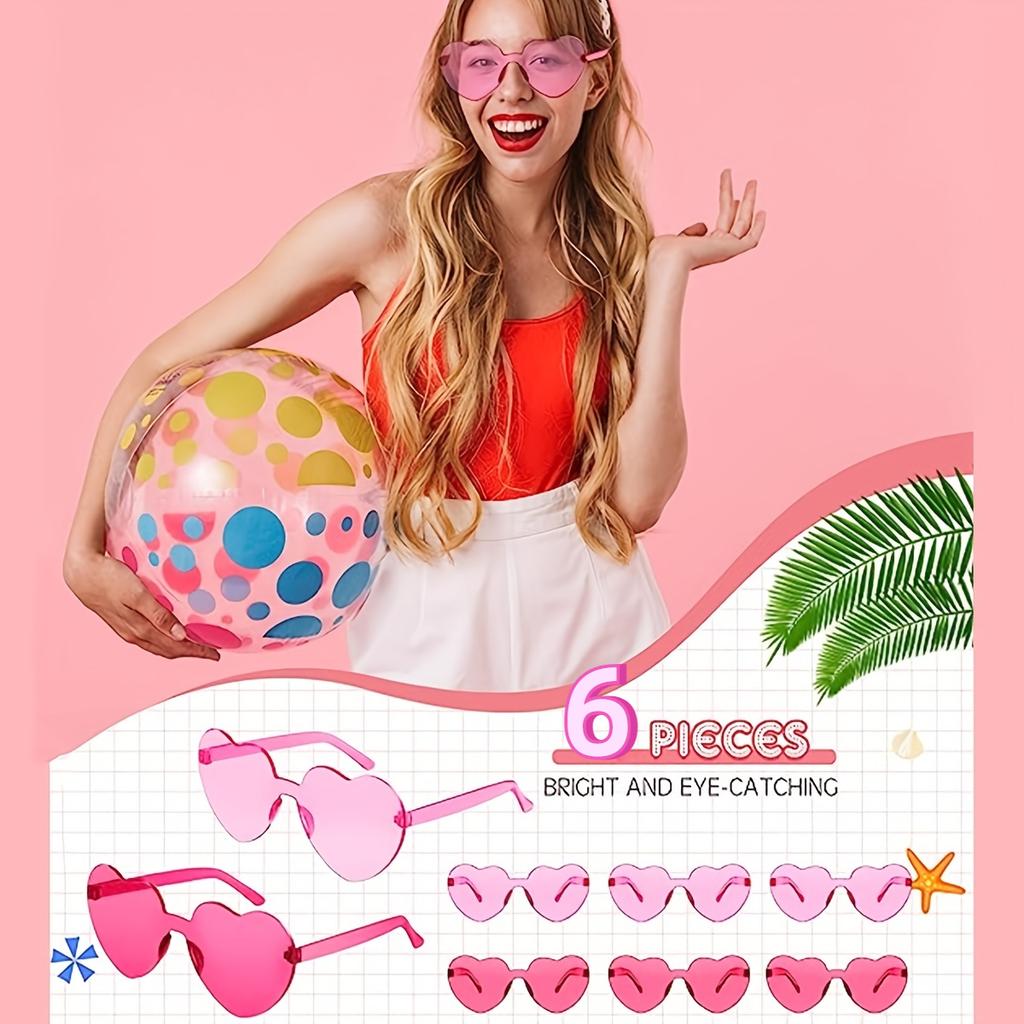 6pcs Heart Shaped  Sunglasses Dress Up Party SET-Transparent Candy Color For Party Favor Easter Gift Helloween BIRTHDAY Gift