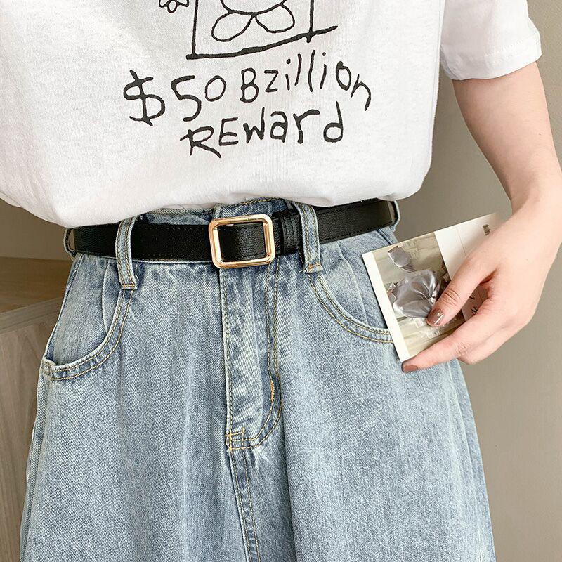 Pu Leather Belt For Women Square Buckle Pin Buckle Jeans Black Belt Chic Luxury Brand Ladies Vintage Strap Female Waistband