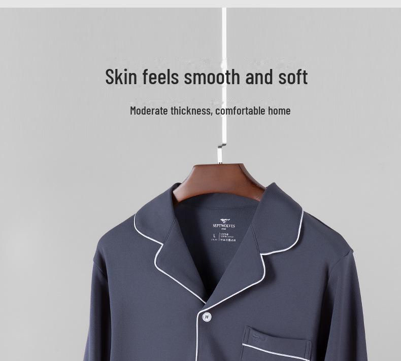 Pánské pyžamo Septwolves z čisté bavlny, jednobarevné, s dlouhým rukávem a rozepínáním vpředu