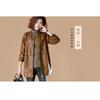 Damen S Mittellange Lockere Baseball-Stil PU-Leder Jacke Mantel