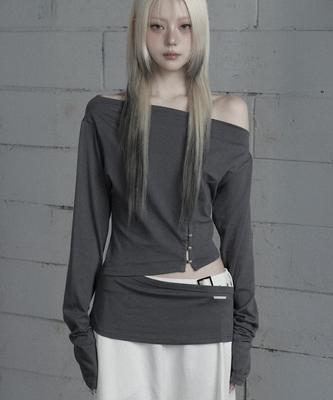 ETRE AU SOMMET Cut-Out Open Long Sleeve (Dark Gray)