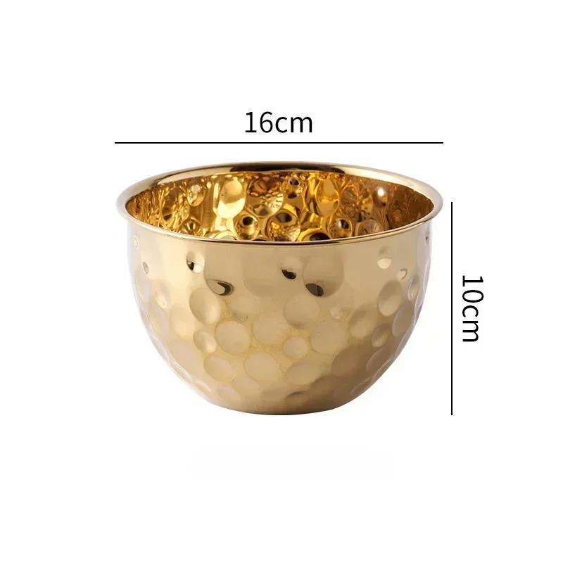 New Stainless Steel Hammer Point Fruit Bowl Salad Plate Egg Pot Thickened Baking Mixing Cooking Bowl Creative Decoration Bar KTV