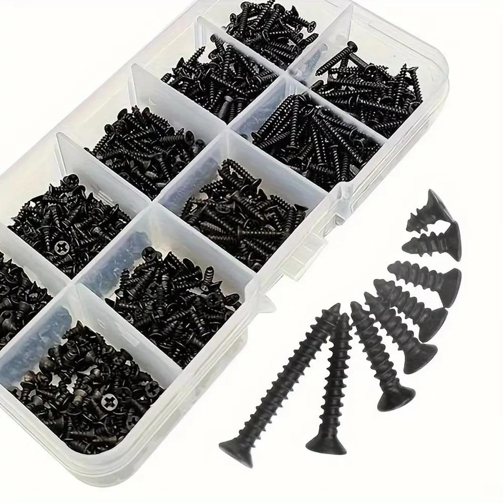 Portable Metal M3 Screw Kit Black Finish Self Drilling Self Tapping Screw Fastener Cross Head Flat Head Screw Hardware