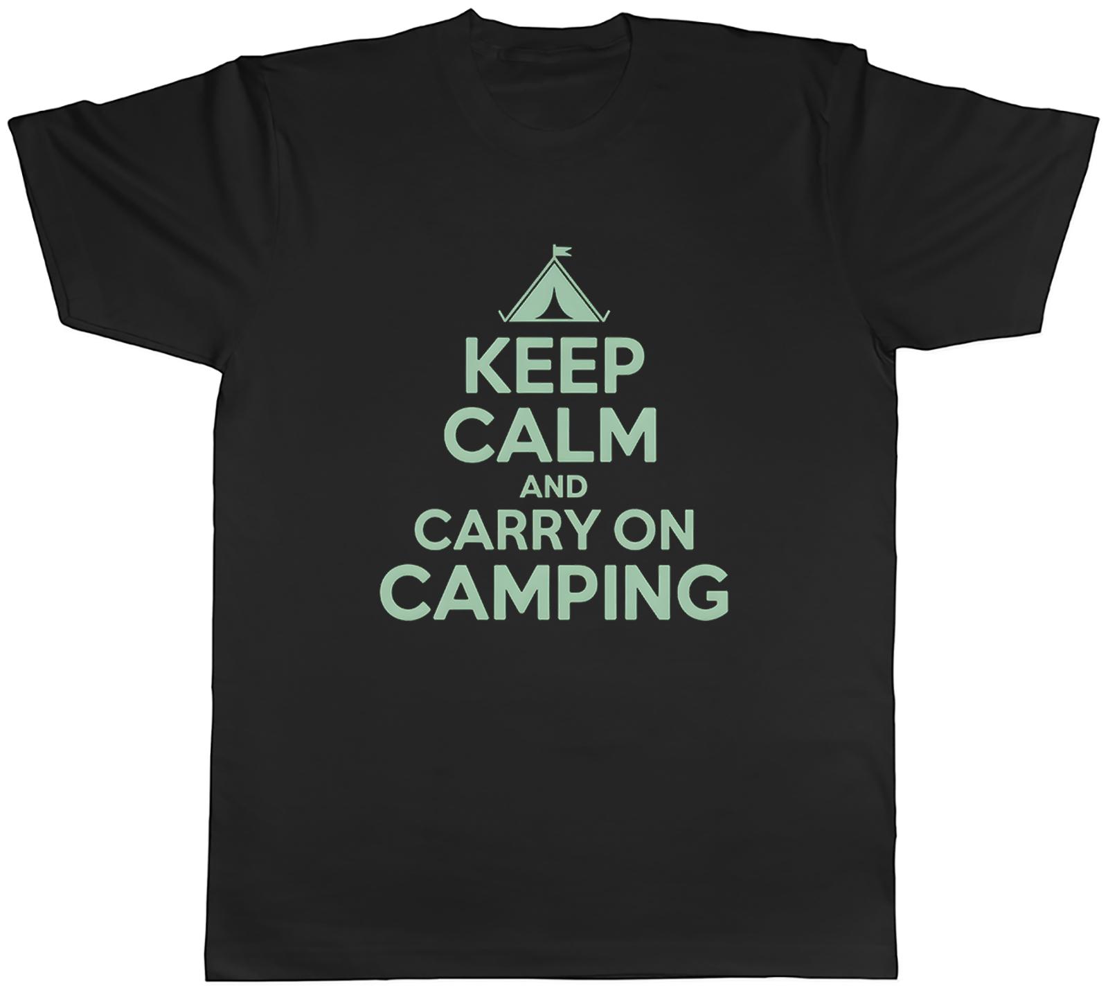 Keep Calm and Carry On Camping Unisexs TShirt Tee Gift Top S