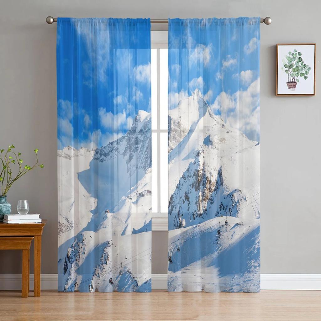 Lakeside Forest Mountain Tulle Curtain Home Office Window Decor Bedroom Kitchen Balcony Modern Sheer Curtain