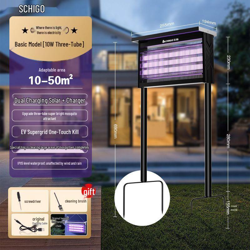 Zhigao Outdoor Waterproof Solar Mosquito Killer Lamp for Courtyard, Garden, and Farm - Attracts and Eliminates Mosquitoes.
