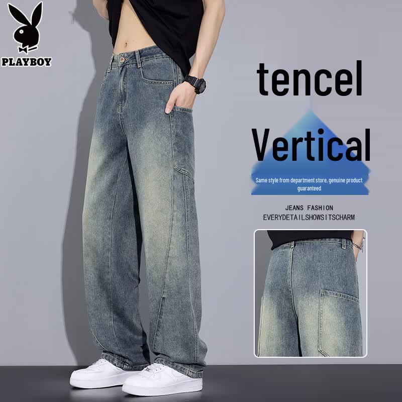 PLAYBOY Men s Summer Thin Lyocell Tencel Loose Straight Jeans 32