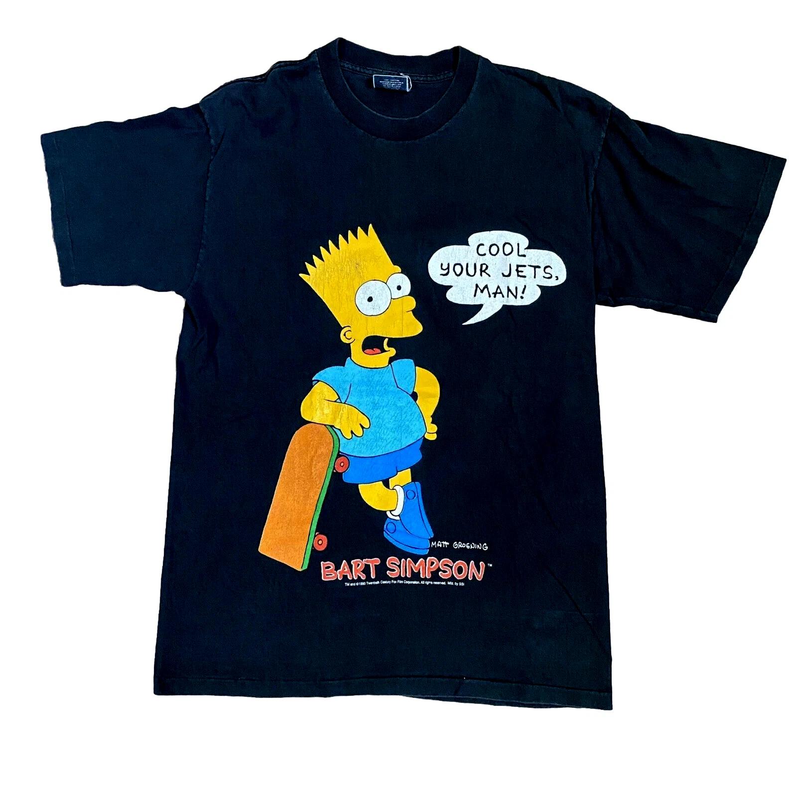 Bart Simpson Mens XL Cool Your Jets Man Vintage 1990 Black Shirt SSI Simpsons L