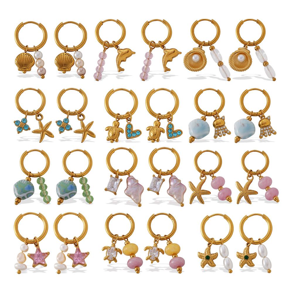 Fashion Multi-Element Diy Earrings Stainless Steel Gold-Plated Light Luxury High-End Earrings Jewelry Women