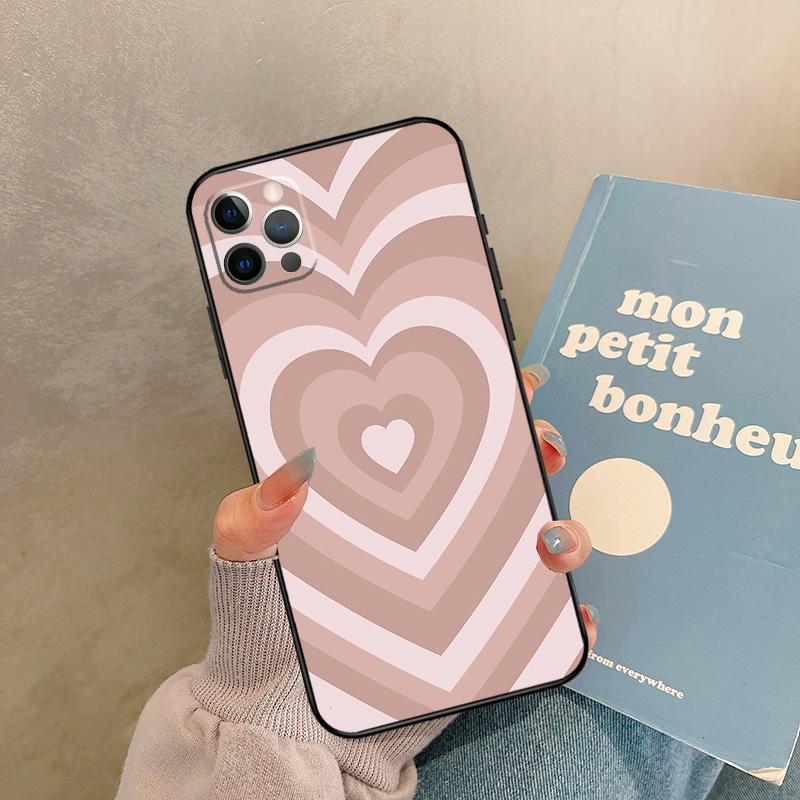 Latte Love Brown Heart Aesthetic Case For iPhone 17 Air 16 15 14 13 11 12 Pro Max 13 mini XR 15 16 Plus 16e Back Cover Shell