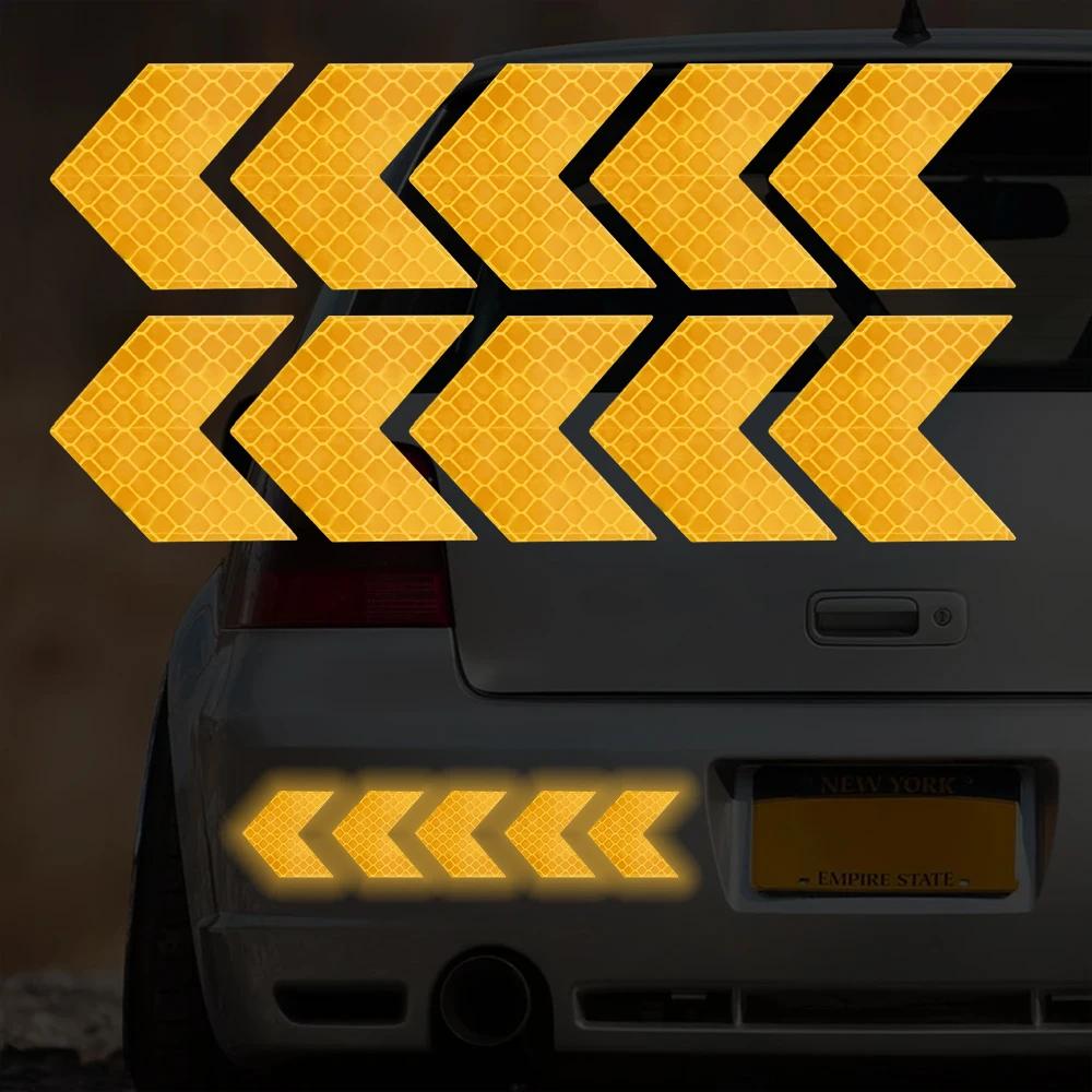 10pcs Car Reflective Arrow Sticker Safety Warning Sticker for Car Bumper Trunk Reflector Hazard Tape Car Styling Luminous Film