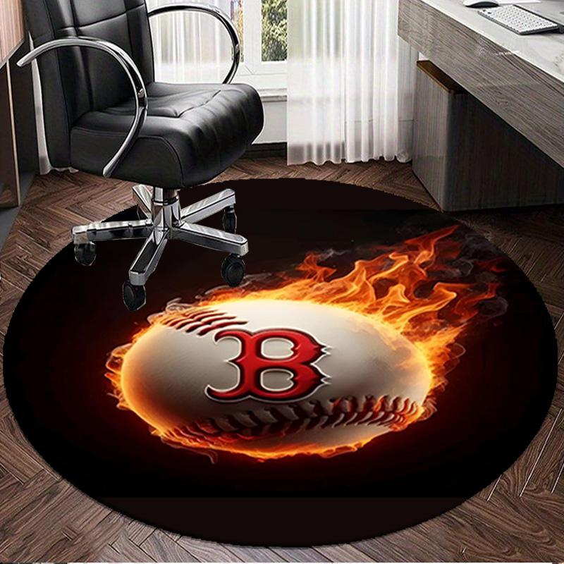 1PC Boston Sox hockey Round Rug, Non-slip Chair Mat, Home Decor, Circle Carpet Perfect for Office, Bedroom, Living Room,Christmas gift