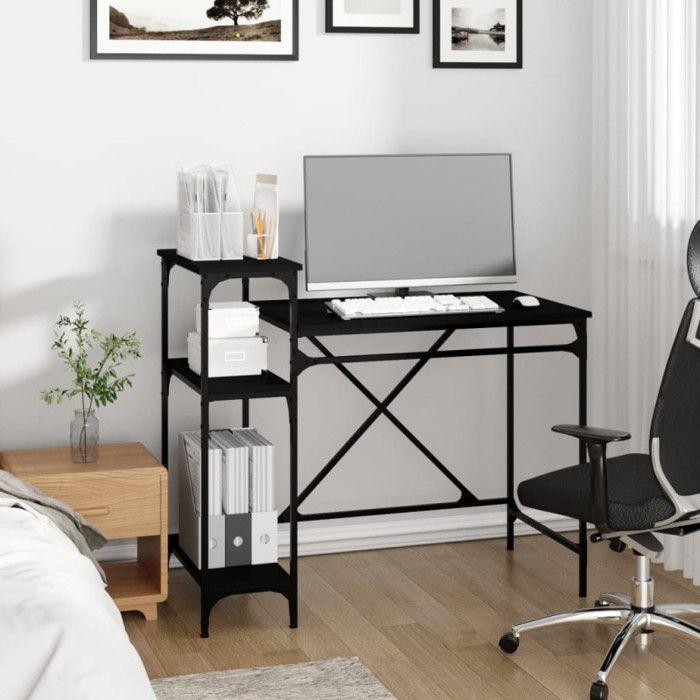 VidaXL Bureau avec étagères noir 105x50x90 cm bois d'ingénierie et fer 826714