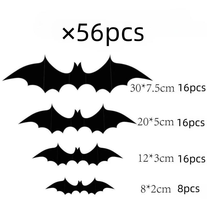 Halloween 3D Bats Wall Decorations, Black Hanging Bat Stickers, Spooky Party Supplies for Haunted House Decor