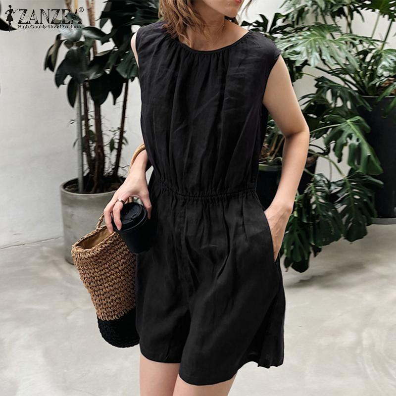 ZANZEA Women Casual Round Neck Sleeveless Summer Short Jumpsuits