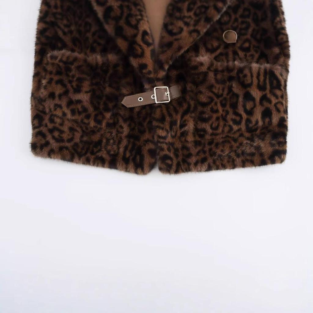 2024 Autumn Women's European & American Style Leopard Print Faux Leather & Fur Jacket