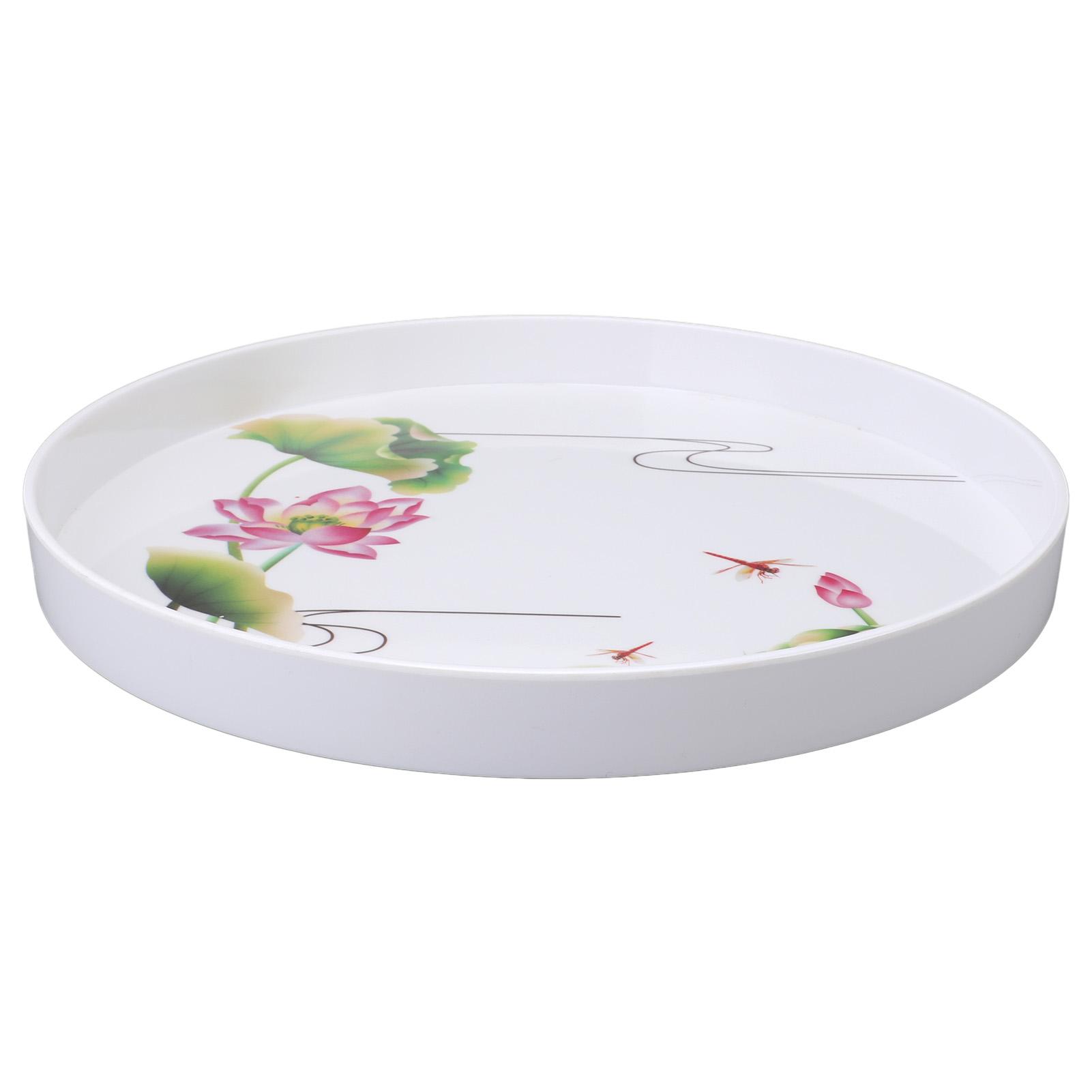 

Поднос для еды пластиковый круглый 34 см универсальный портативный сервировочный поднос для пикников дома на открытом воздухе Green Leaf Pattern