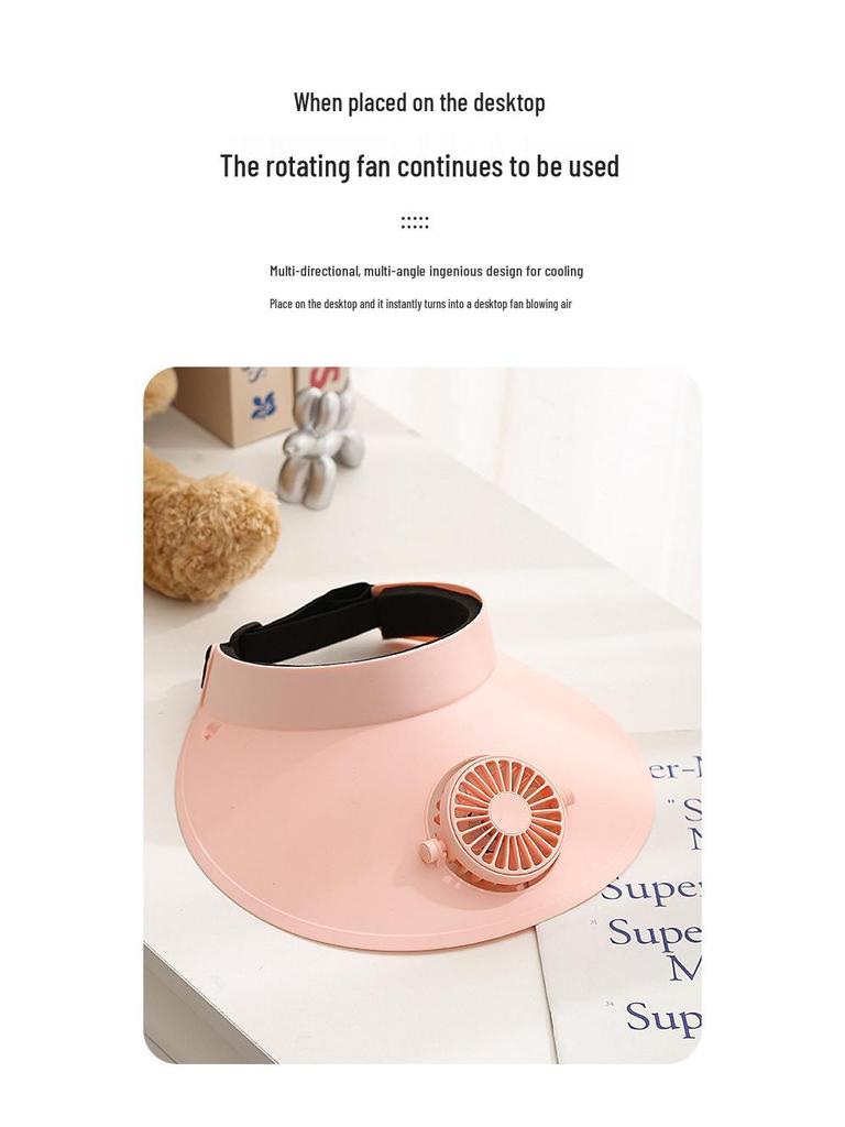 Rechargeable Solar Fan Sun Hat - UV Protection, Large Brim