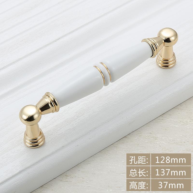 Fashion Ceramic Cabinet Handles Golden Kitchen Cupboard Door Handles Drawer Knobs European White Furniture Pulls