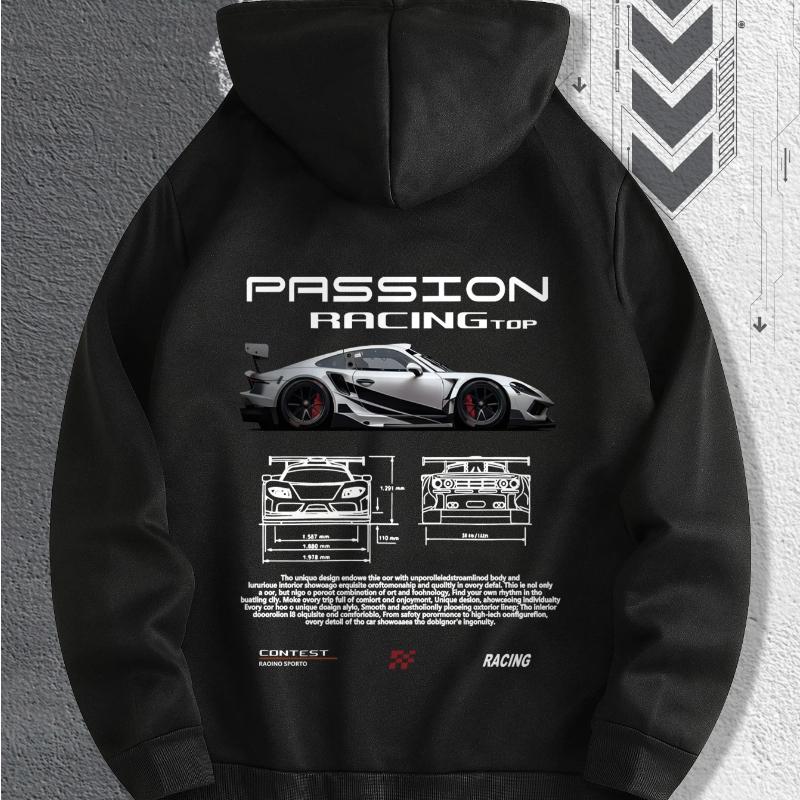 Herren Passionierter Rennsport Grafik Hoodie Mit Rennwagen Sportwagen Illustrationen Hip Hop Lässig Herbst Winter Fleece Streetwear