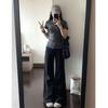 Women's American Style Low-Rise Black Micro-Flare Jeans - Loose, Slimming, Floor-Length Pants for Spring/Summer