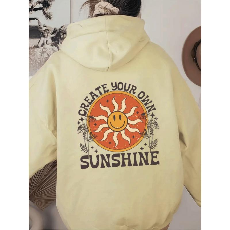 European size shoulder sleeves S---5XL women's fleece sweater plain letter print kangaroo pocket