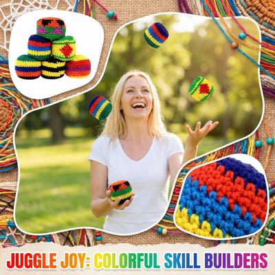6PC Handmade Crochet Hacky Sack Set Durable Woven Footbag for Outdoor Indoor Play and Coordination Training