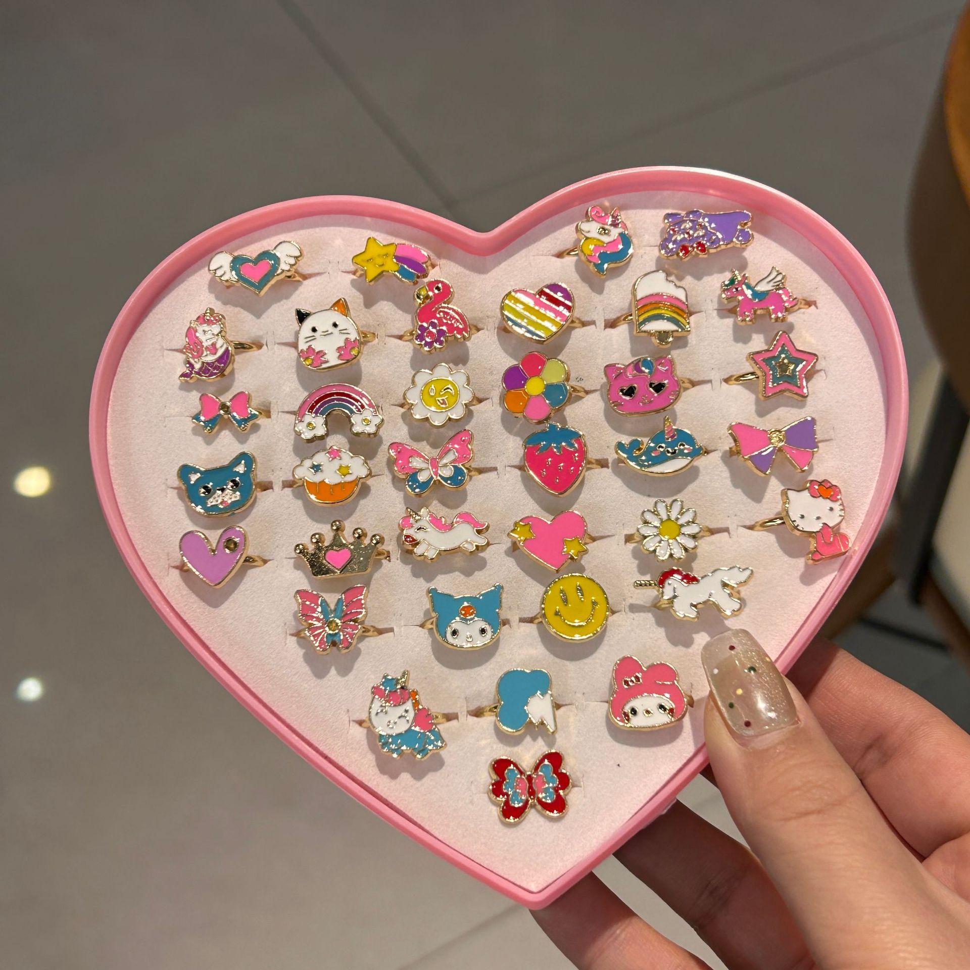 

36 шт. Детская игрушка-украшение для рук, имитация кристалла, драгоценного камня, мультяшный горный хрусталь, кольцо, коробка с лентой