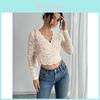 Kant V-hals Lange Mouwen T-shirt Voor Dames Met Stretch Pasvorm En Street Style