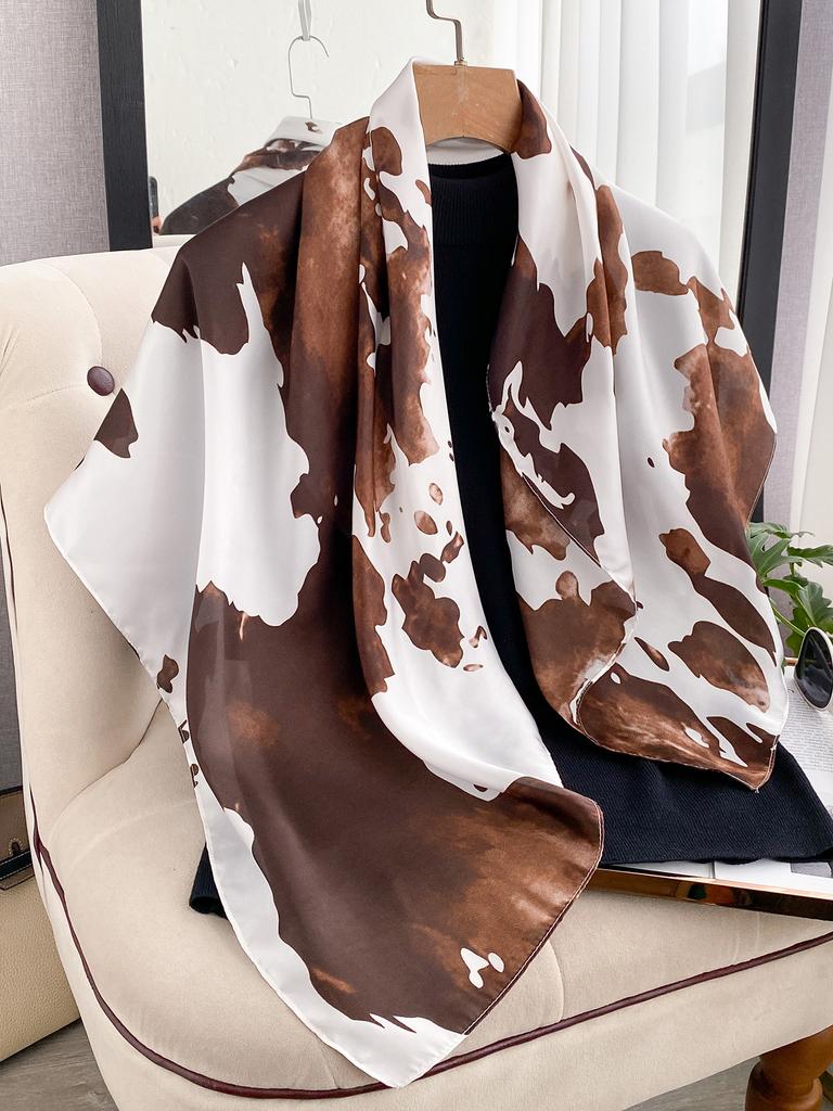 Pañuelo de moda Satén de Seda Bufanda para el Cuello Para Mujeres Estampado Pañuelos Hijab Femenino 90*90cm Chal Cuadrado y Bufandas Envolventes Para Dama