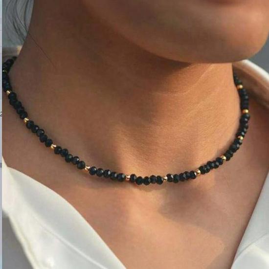 

Black Crystal & Gold Beaded Handmade Necklace